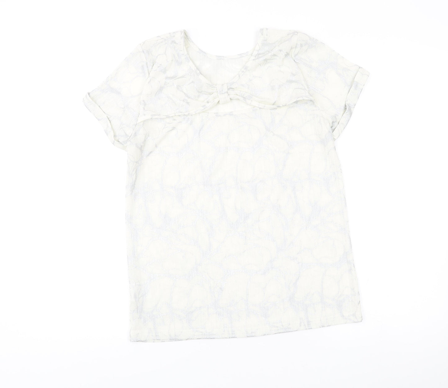 Klass Women’s Ivory Short Sleeve Scoop Neck Bow Blouse M