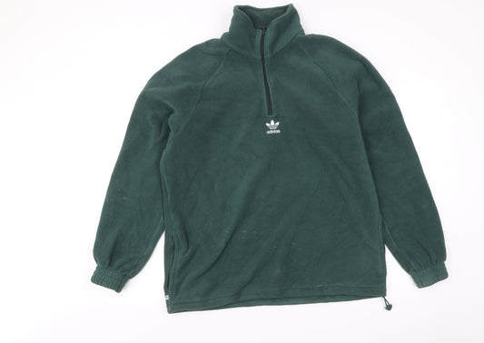 Adidas Men’s Green Fleece Sweatshirt M 1/2 Zip High Neck Logo