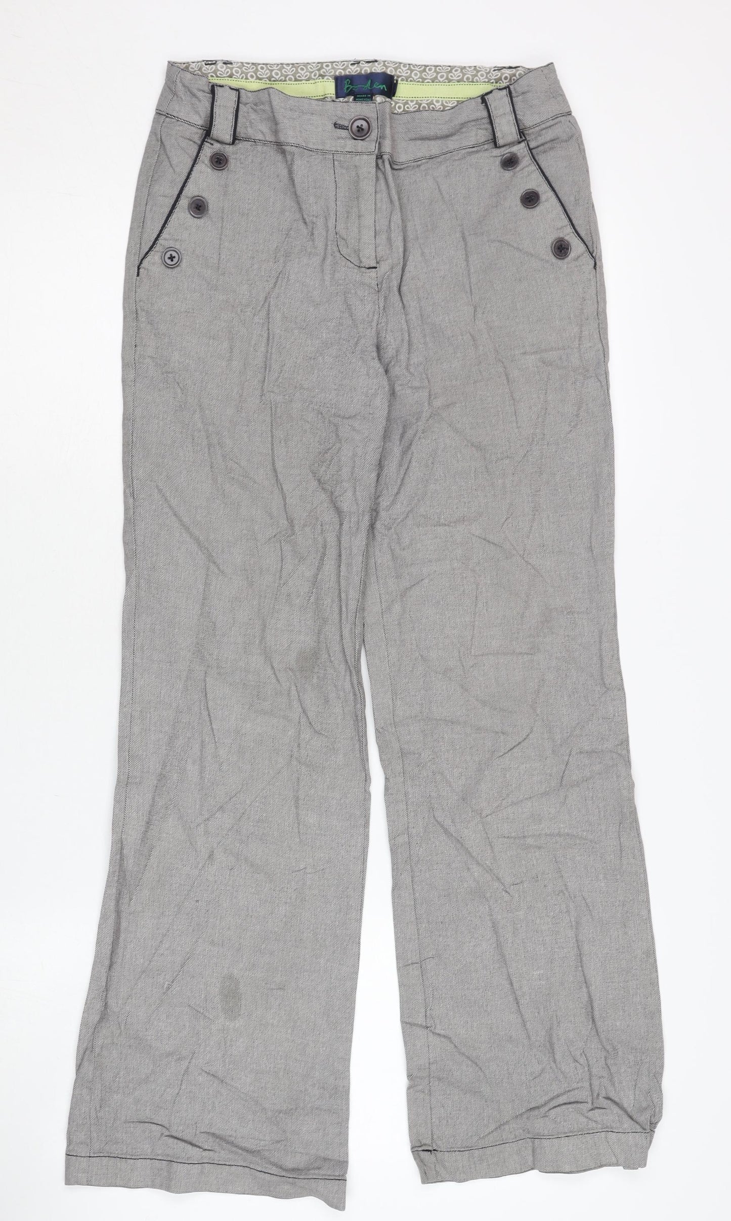 Boden Women’s Grey Wide Leg Cotton Blend Casual Trousers Size 10