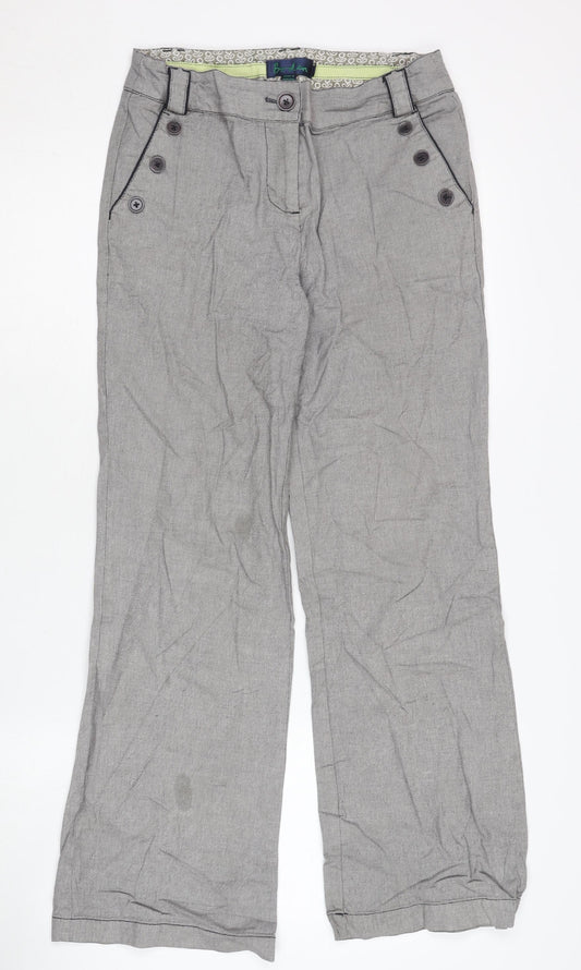 Boden Women’s Grey Wide Leg Cotton Blend Casual Trousers Size 10