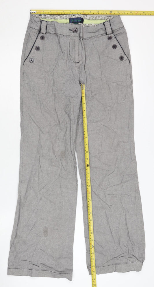 Boden Women’s Grey Wide Leg Cotton Blend Casual Trousers Size 10