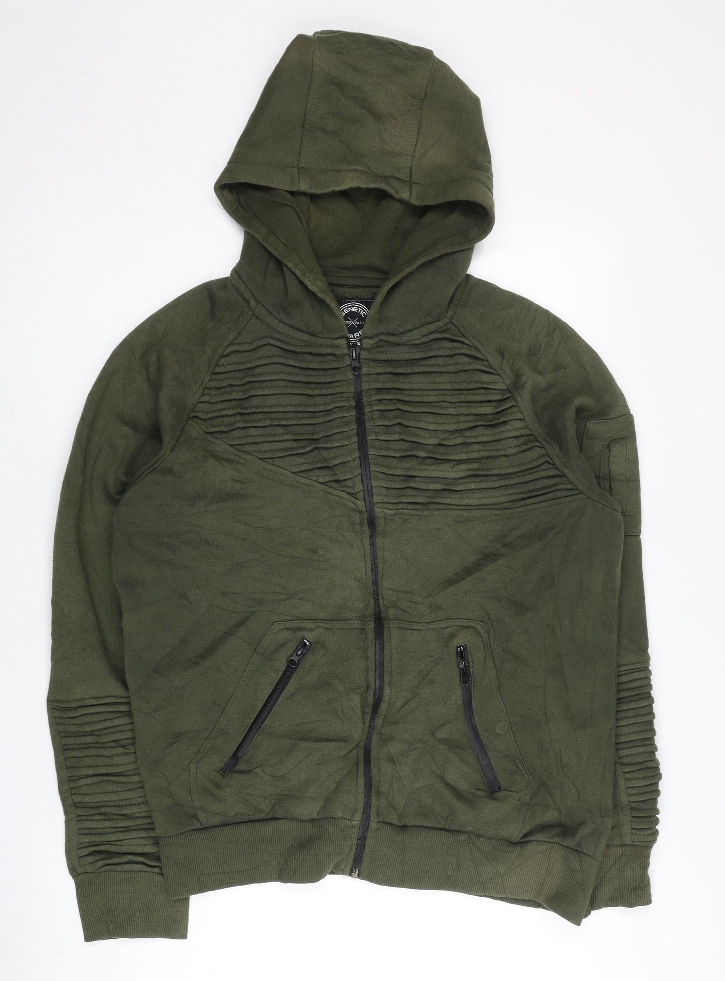 Genetic Apparel Men’s Green Full Zip Hoodie L Quilted Zip Pockets