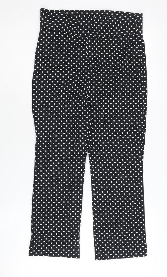 Zara Womens Black White Polka Dot Slim High Rise Trousers Size 12