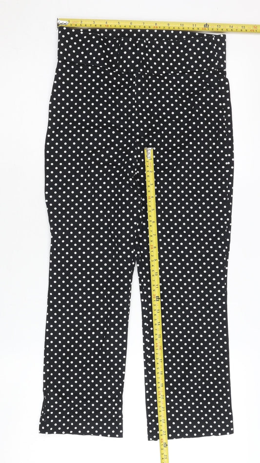 Zara Womens Black White Polka Dot Slim High Rise Trousers Size 12