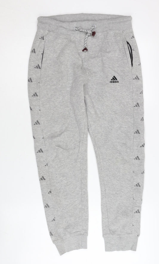 Adidas Boys Grey Jogger Sweatpants 11-12 Years Activewear Cotton Blend