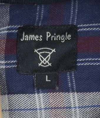 James Pringle Mens Blue Checked L Regular Fit Cotton Button-Up Shirt