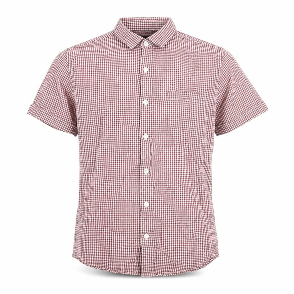 Topman Mens Red Check Cotton Slim Fit Short Sleeve Shirt S