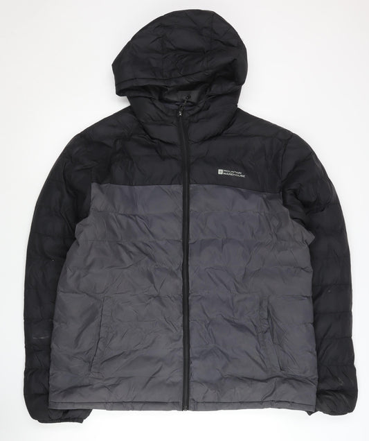 Mountain Warehouse Men’s Black XL Puffer Jacket Hooded Water Resistant