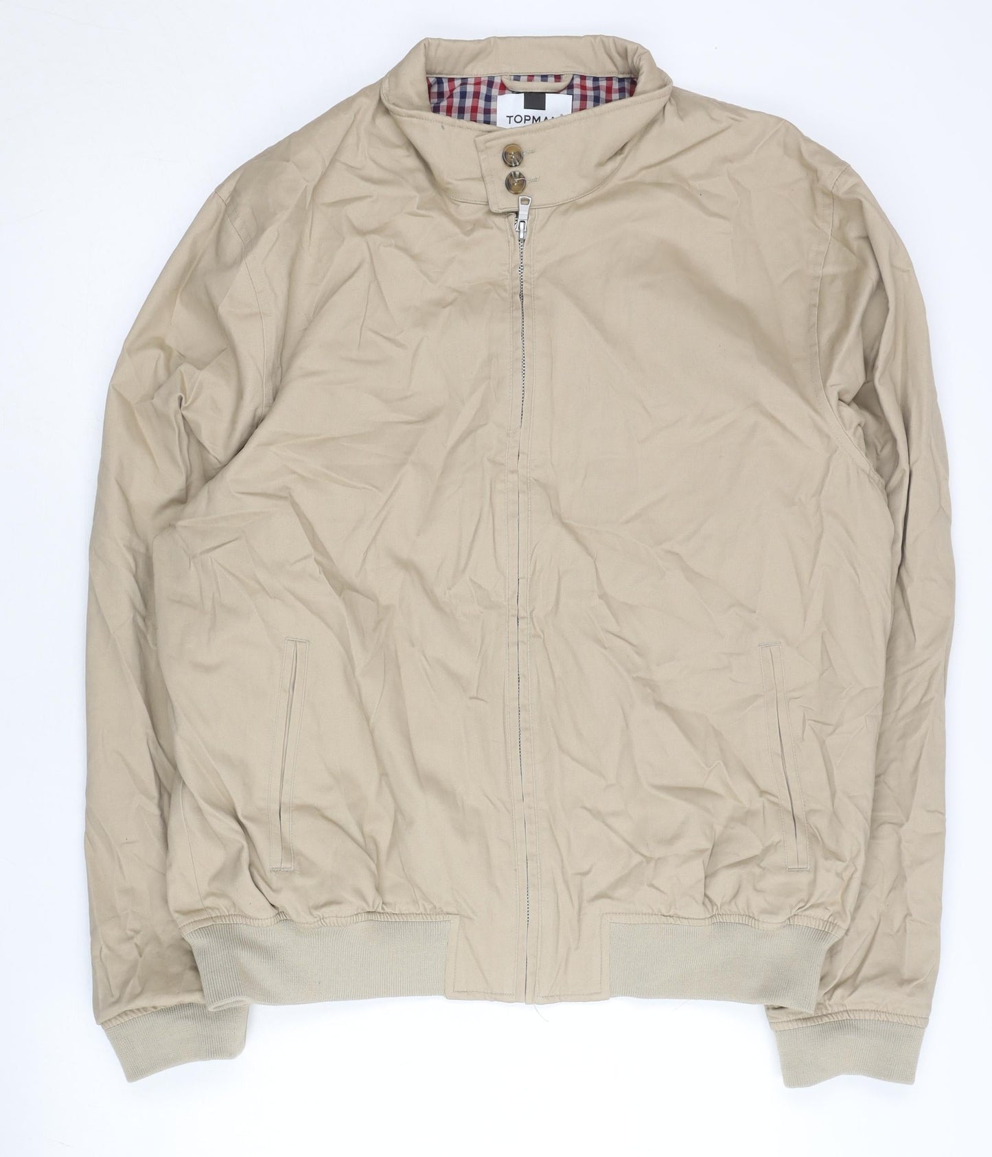 Topman Men's Beige XL Bomber Jacket Cotton Casual Zip Stand Collar