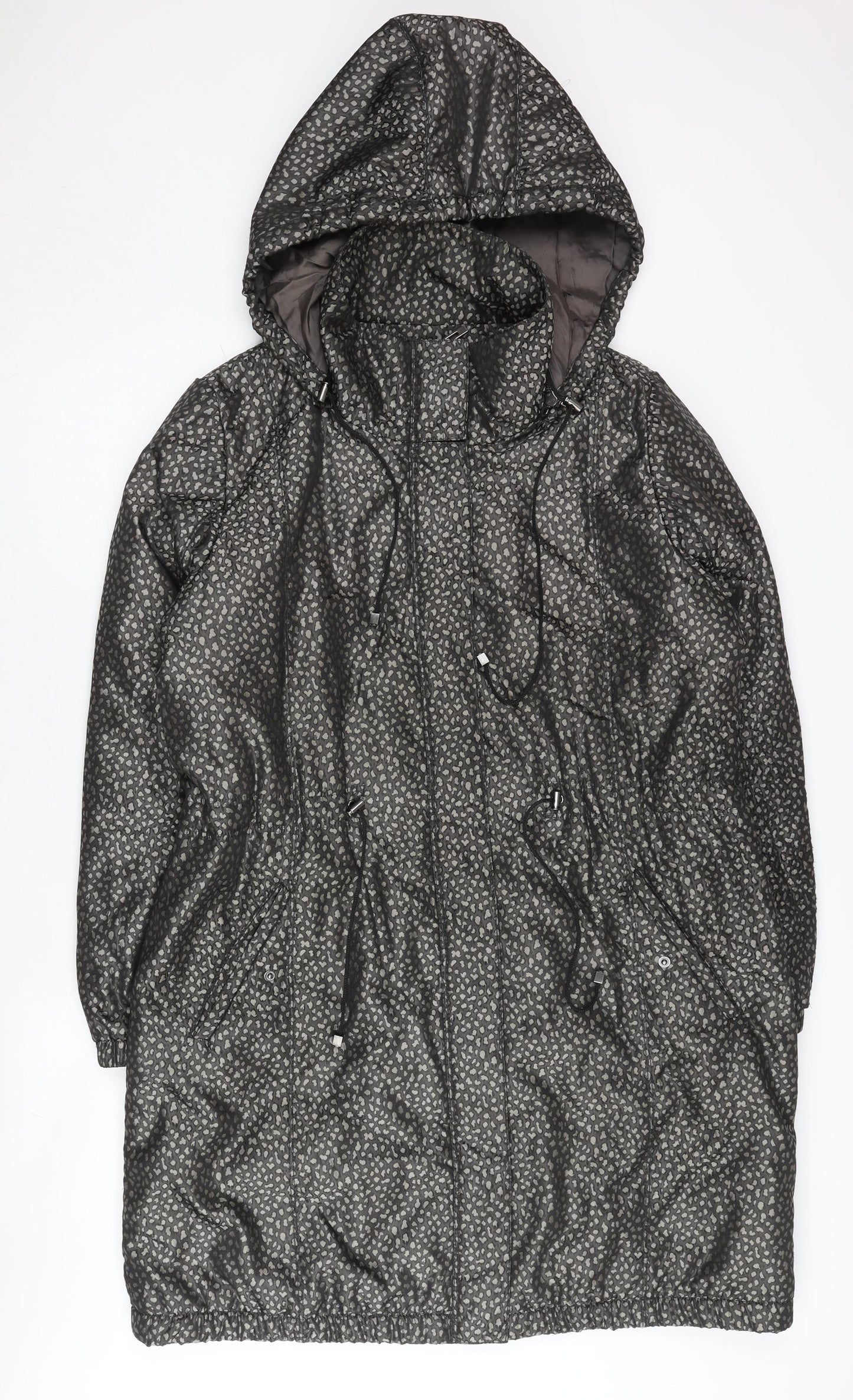 Jaeger Womens Black Animal Print Hooded Puffer Jacket Size 16