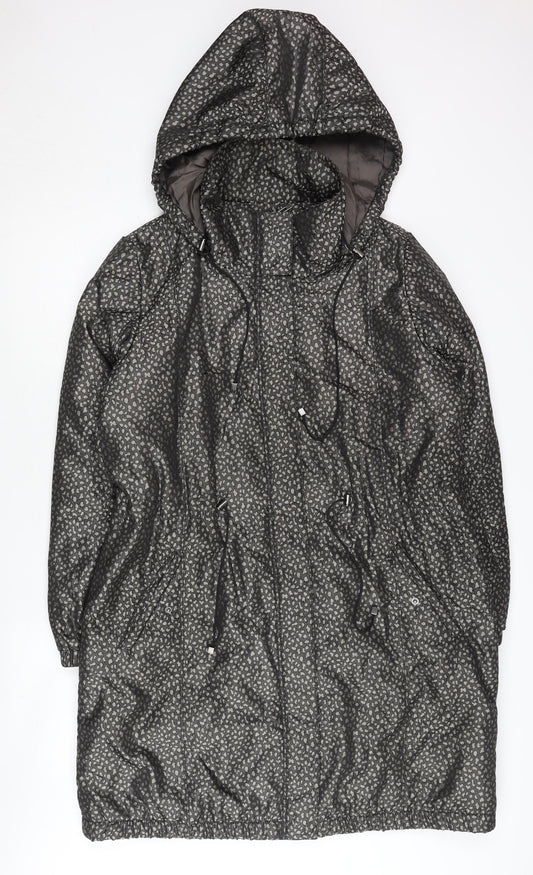 Jaeger Womens Black Animal Print Hooded Puffer Jacket Size 16