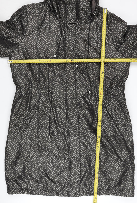 Jaeger Womens Black Animal Print Hooded Puffer Jacket Size 16