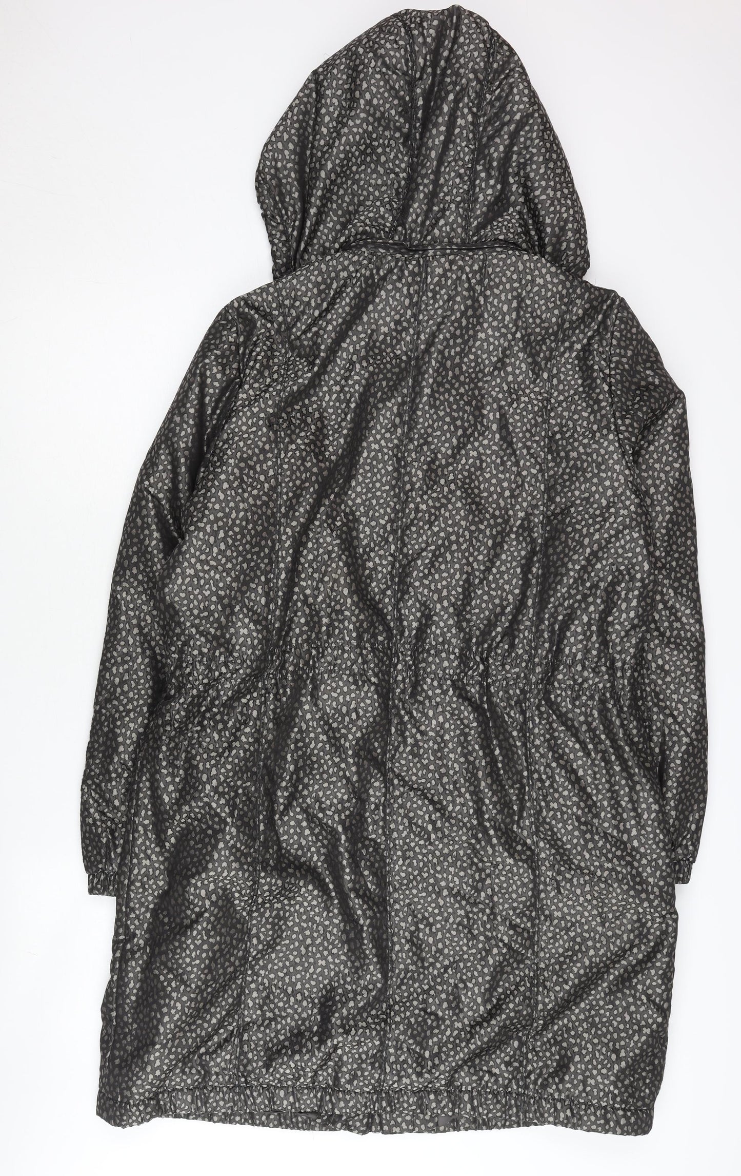Jaeger Womens Black Animal Print Hooded Puffer Jacket Size 16