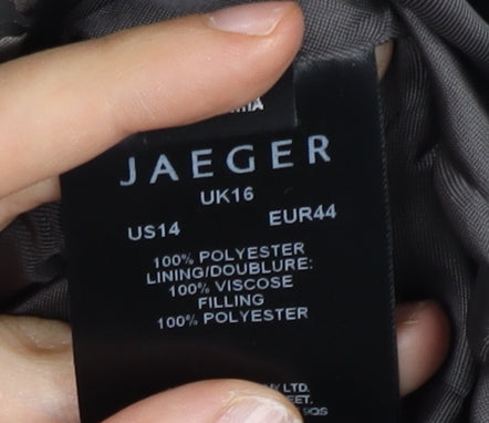 Jaeger Womens Black Animal Print Hooded Puffer Jacket Size 16