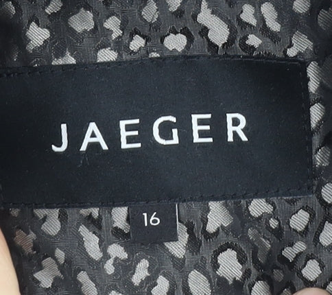 Jaeger Womens Black Animal Print Hooded Puffer Jacket Size 16