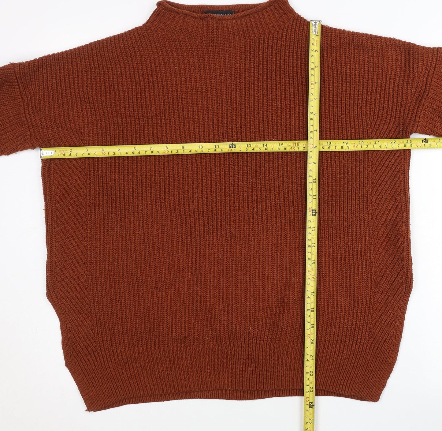 Topshop Women Brown Size 8 Mock Neck Chunky Knit Pullover Jumper