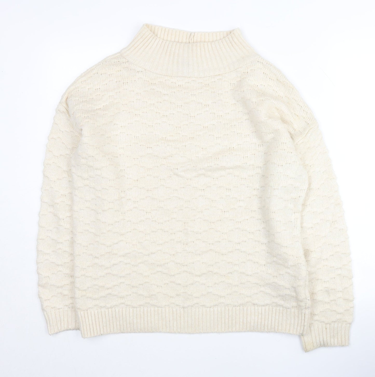 Next Women’s Ivory Mock Neck Knit Jumper Size M Acrylic Blend