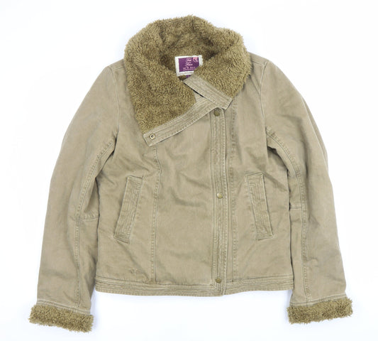 Fat Face Womens Beige Size 12 Canvas Jacket with Faux Fur Lining