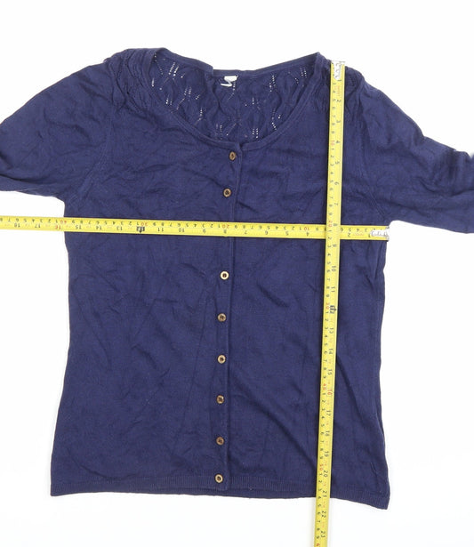 Weird Fish Women’s Blue Cardigan Size 10 Scoop Neck 3/4 Sleeve Knit