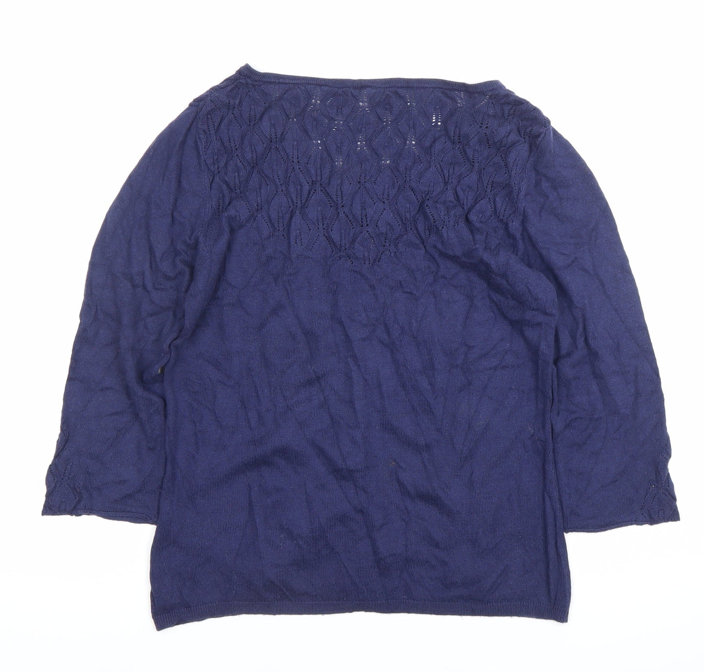 Weird Fish Women’s Blue Cardigan Size 10 Scoop Neck 3/4 Sleeve Knit