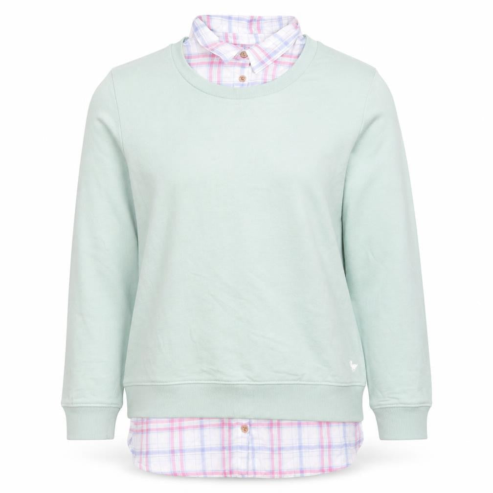Country Rose Women Green Pullover Sweatshirt M Cotton Blend Collared