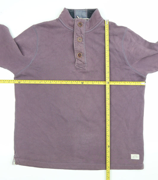 White Stuff Mens Purple Henley Sweatshirt XL Cotton Blend