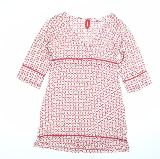 White Stuff Womens Pink Geometric Shift Dress Size 10 V-Neck 3/4 Sleeve