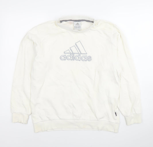 Adidas Men’s White Pullover Sweatshirt L Logo Crew Neck Sportswear