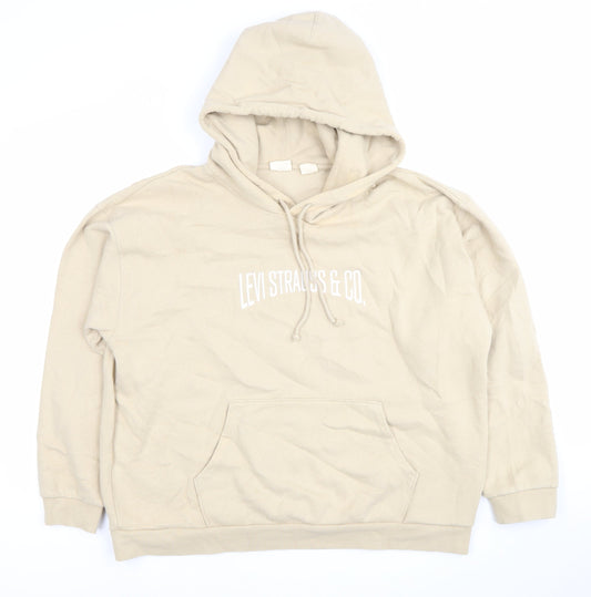 Levi's Womens Beige Pullover Hoodie L Logo Print Casual Fleece