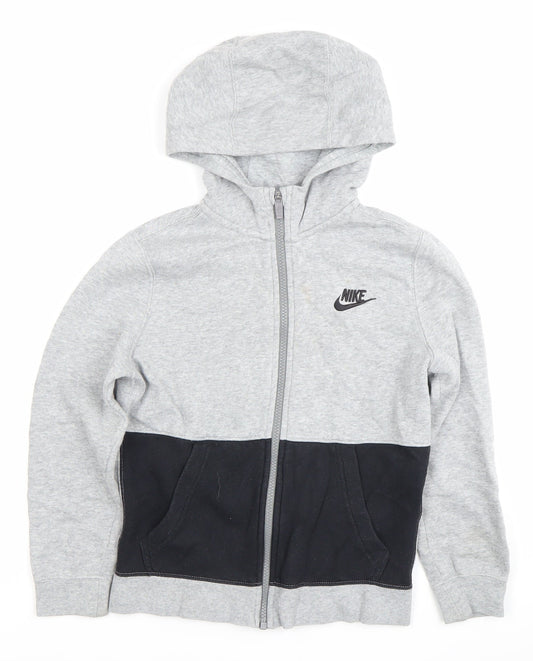 Nike Boys Grey Black Full Zip Hoodie 8-10 Years Logo Sportswear