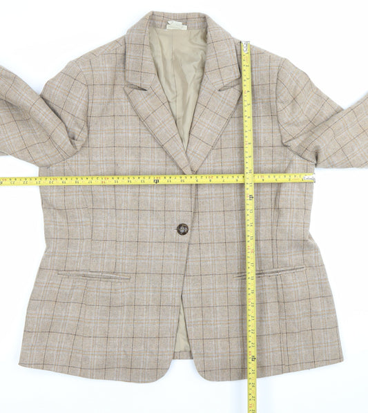 Cotton Traders Women's Beige Check Blazer Size 16 Single-Breasted Jacket