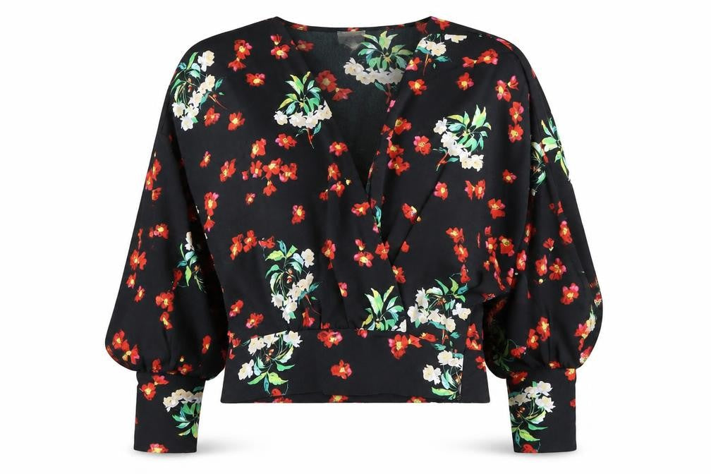 ASOS Women’s Black Floral Kimono Blouse Size 4 Balloon Sleeve