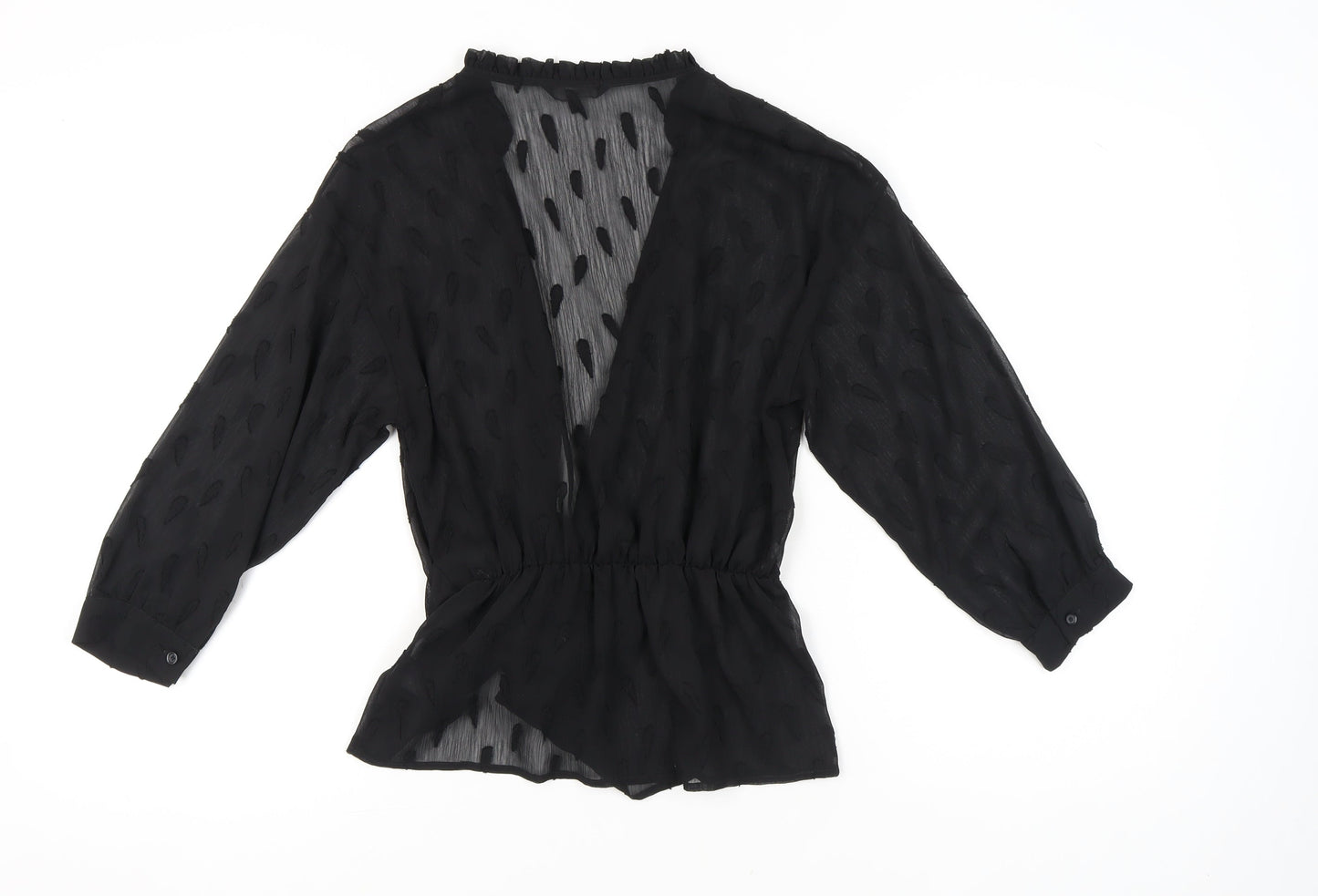 Next Women Black Wrap Chiffon Blouse Size 8 V-Neck 3/4 Sleeve