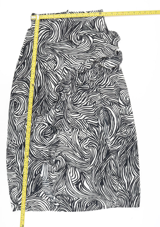 Topshop Women’s Black Animal Print Ruffle High Waist Pencil Skirt UK 6