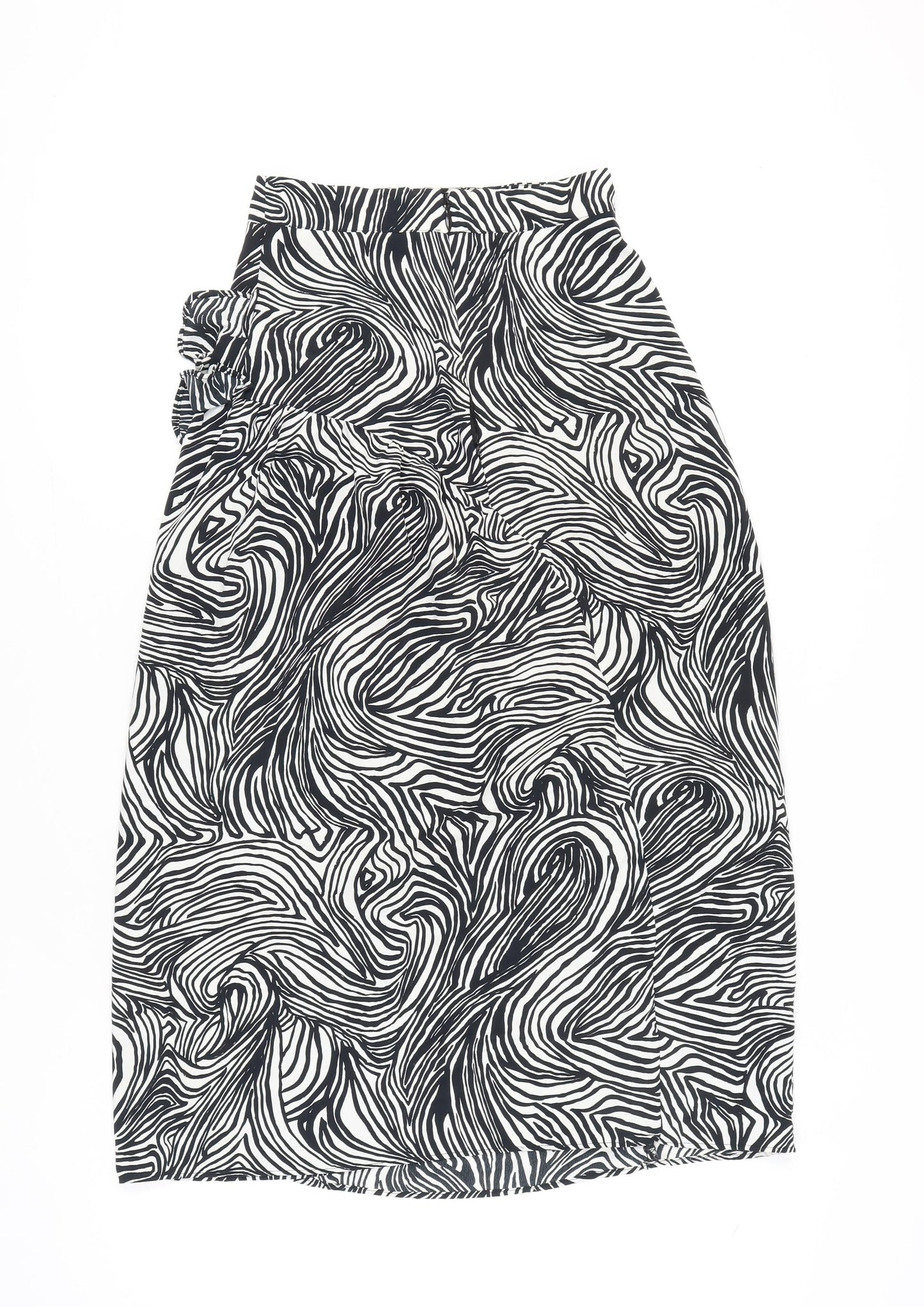 Topshop Women’s Black Animal Print Ruffle High Waist Pencil Skirt UK 6