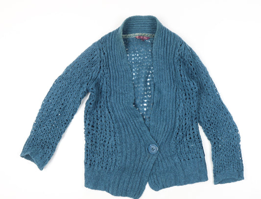 Fat Face Women’s Blue Mohair Blend Cardigan Size 8 Open Knit