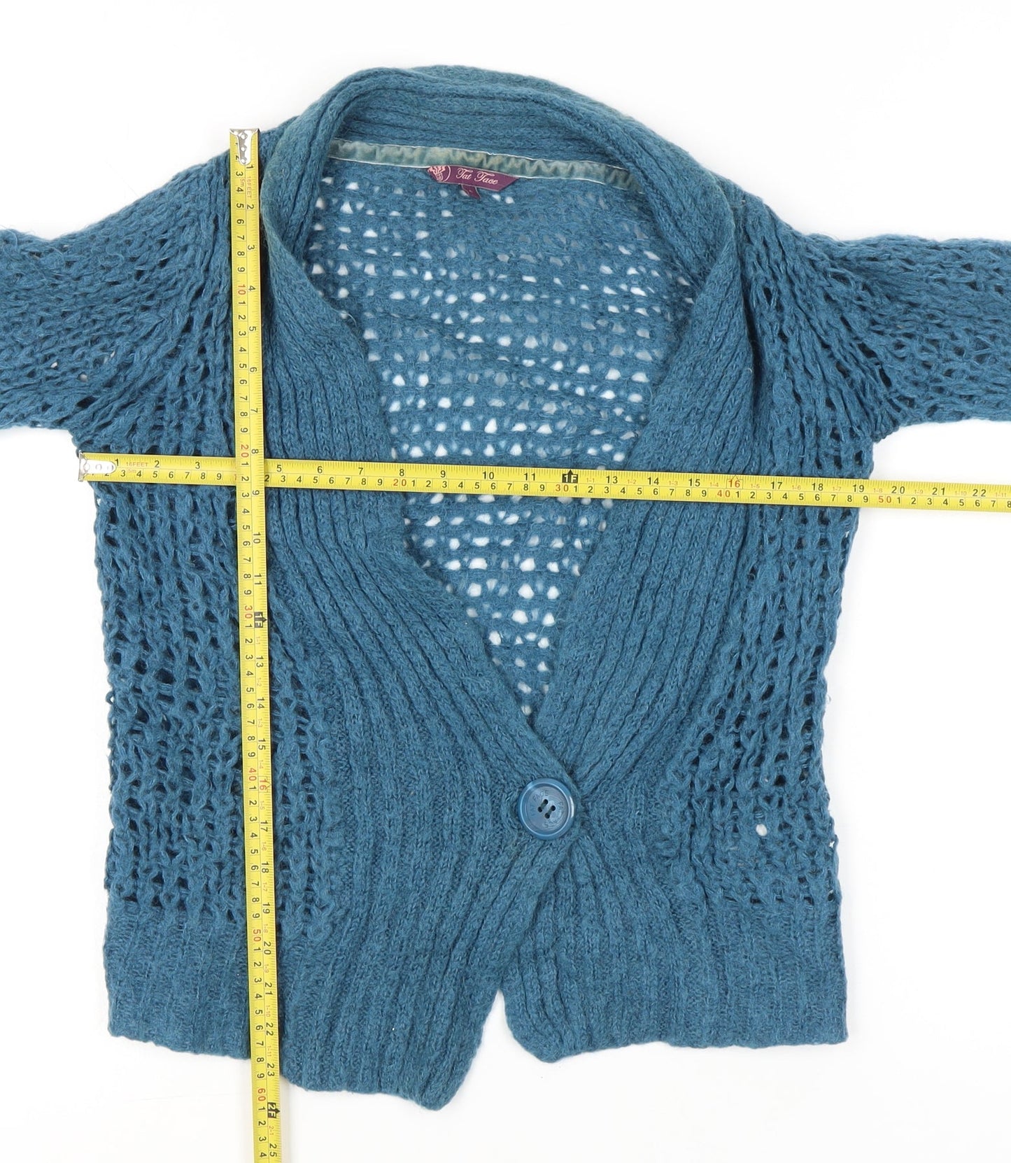 Fat Face Women’s Blue Mohair Blend Cardigan Size 8 Open Knit