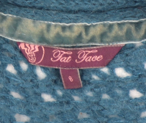 Fat Face Women’s Blue Mohair Blend Cardigan Size 8 Open Knit