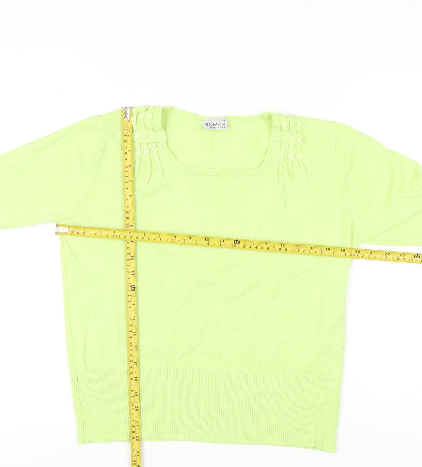 Roman Originals Womens Green Size 16 Pullover Square Neck Jumper