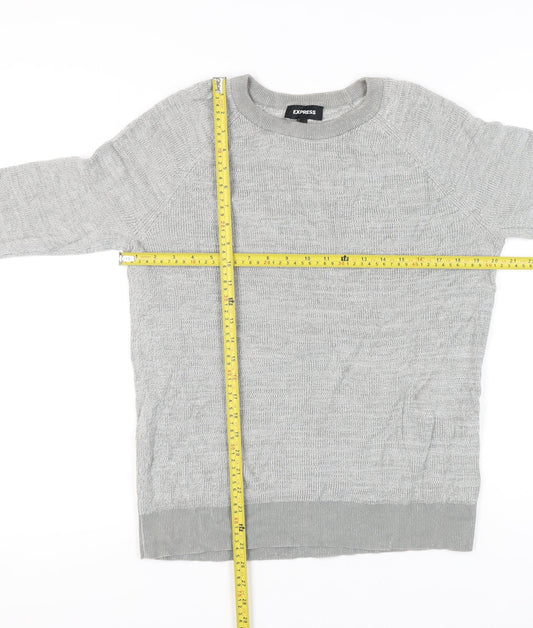 Express Men’s Grey Cotton Crew Neck Jumper Size L Regular Fit