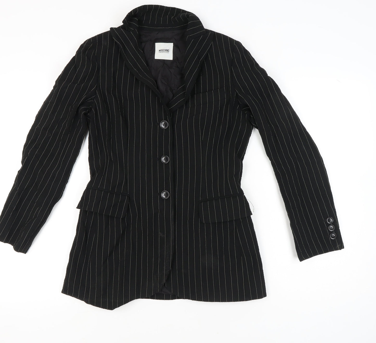 Moschino Cheap and Chic Womens Black Size 10 Pinstripe Wool Blazer