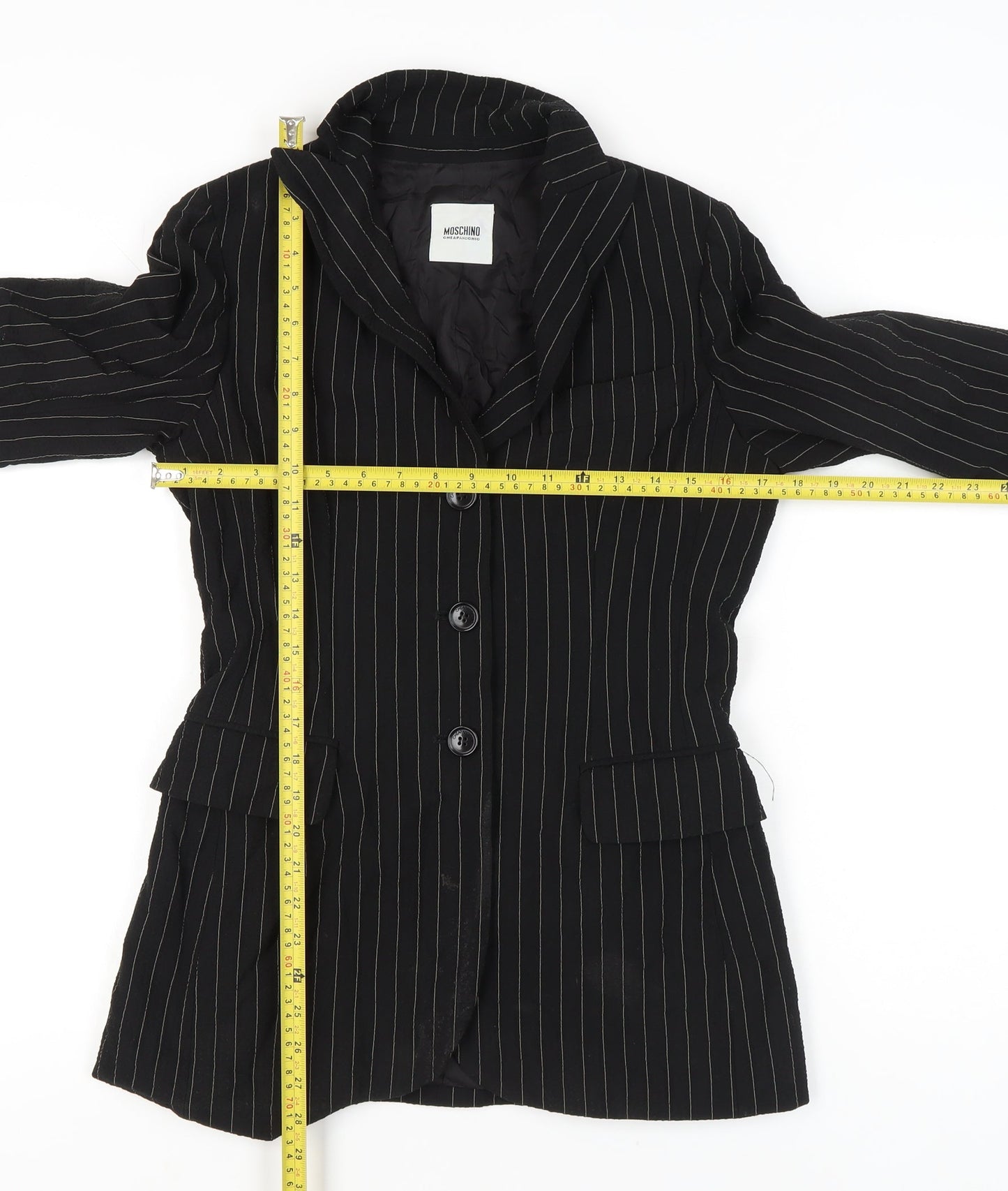 Moschino Cheap and Chic Womens Black Size 10 Pinstripe Wool Blazer