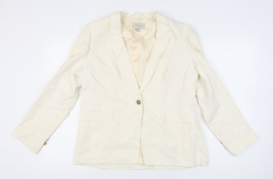 Hobbs Womens Ivory Linen Silk Blazer Jacket UK 16 Workwear