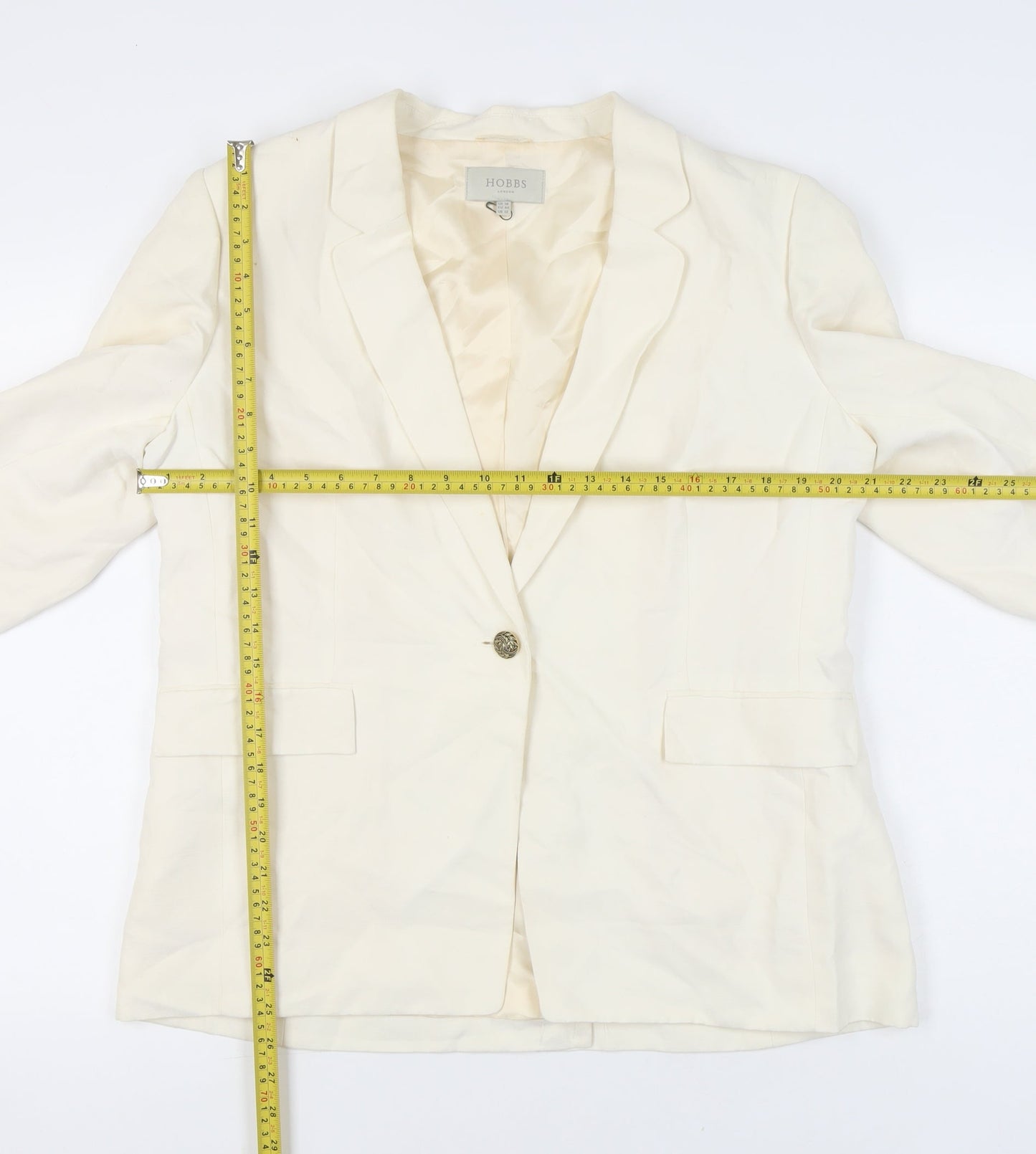 Hobbs Womens Ivory Linen Silk Blazer Jacket UK 16 Workwear