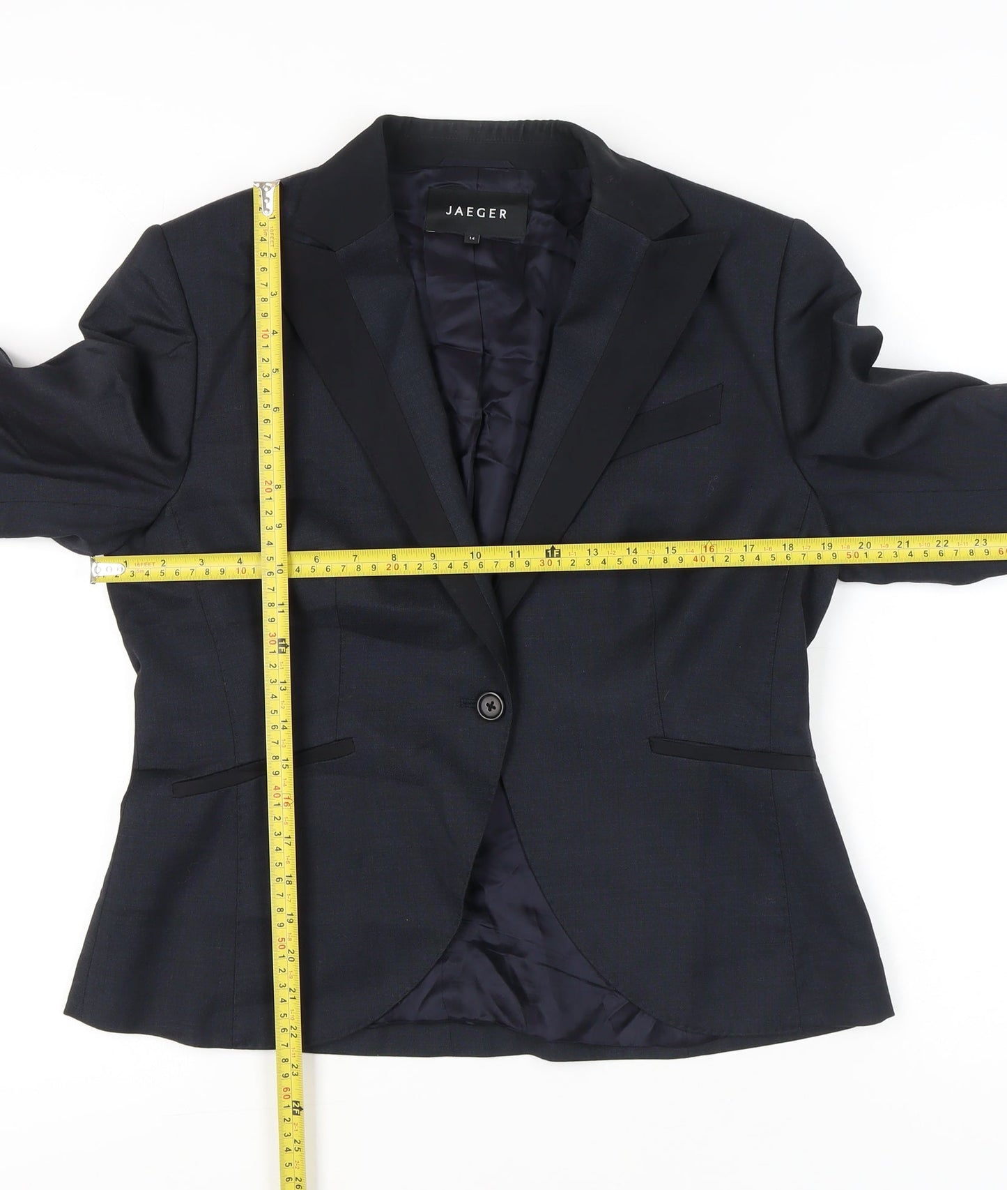 Jaeger Women Black Wool Suit Jacket UK 14 Tailored Formal Blazer