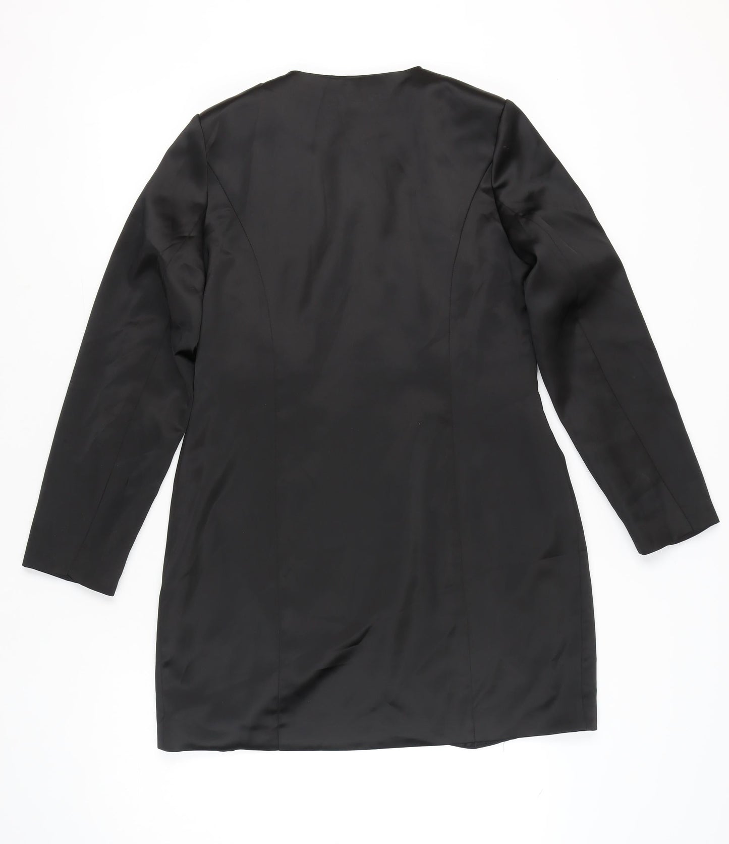 Boohoo Women Black Size 14 Shift Mini Dress Long Sleeve V-Neck