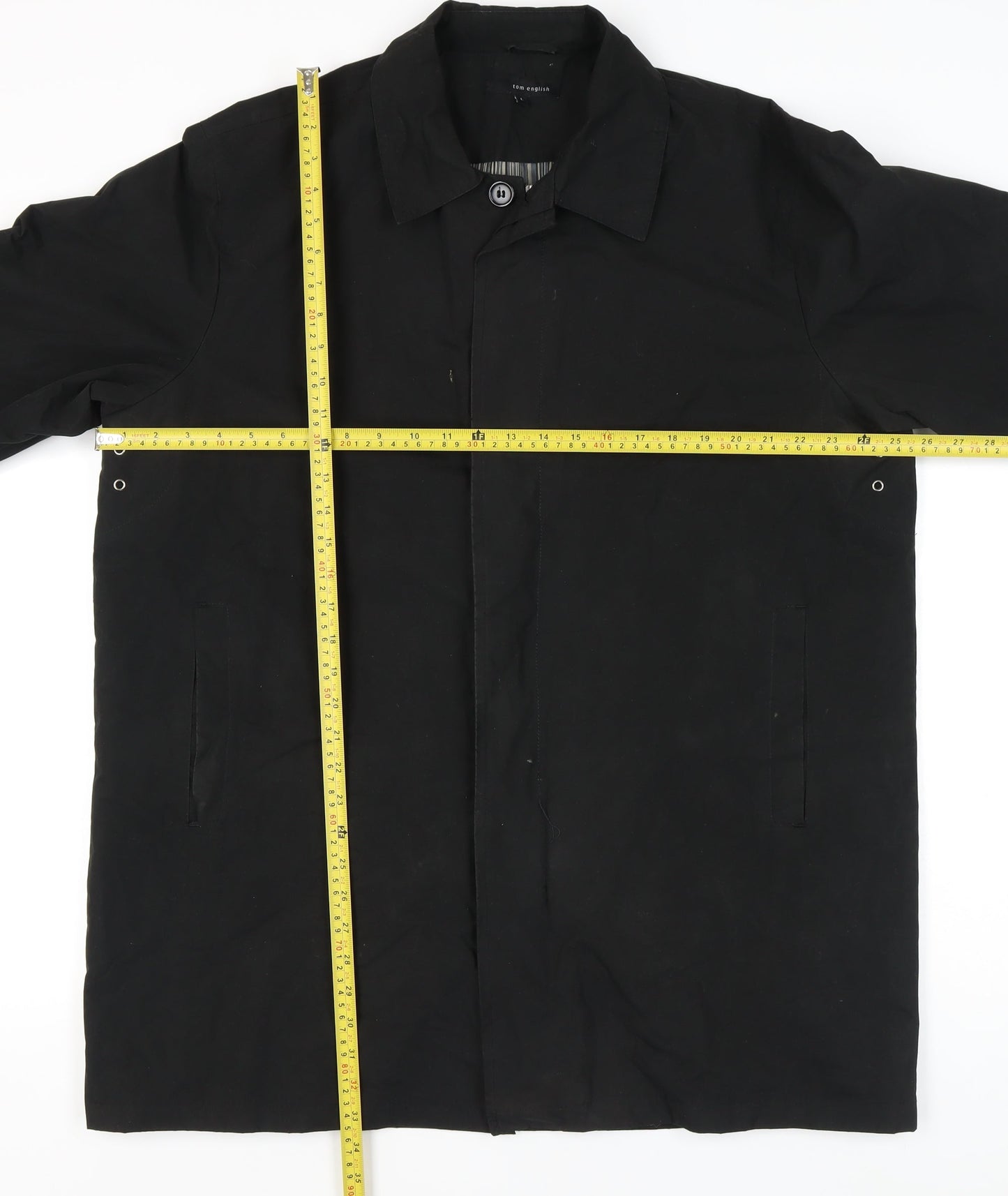 Tom English Men's Black Polyester Overcoat Jacket Size L