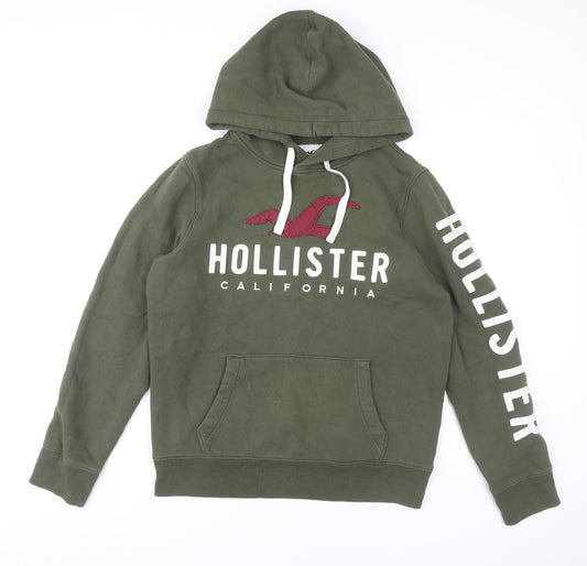 Hollister Mens Green Pullover Hoodie Small Logo Embroidered Fleece