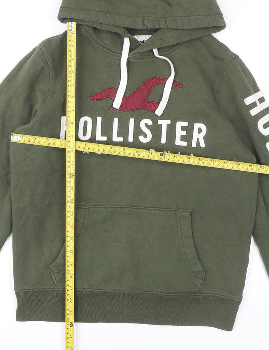 Hollister Mens Green Pullover Hoodie Small Logo Embroidered Fleece