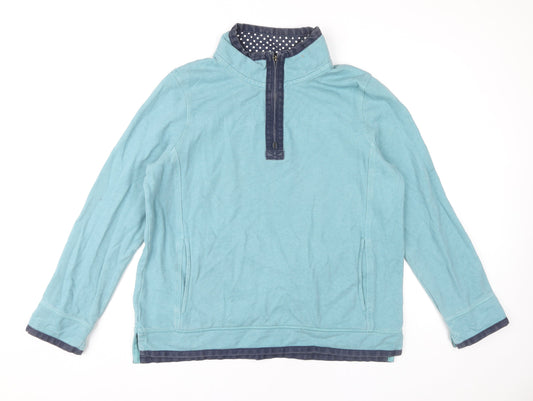 Fat Face Women’s Blue 1/4 Zip Sweatshirt UK 16 Cotton Casual